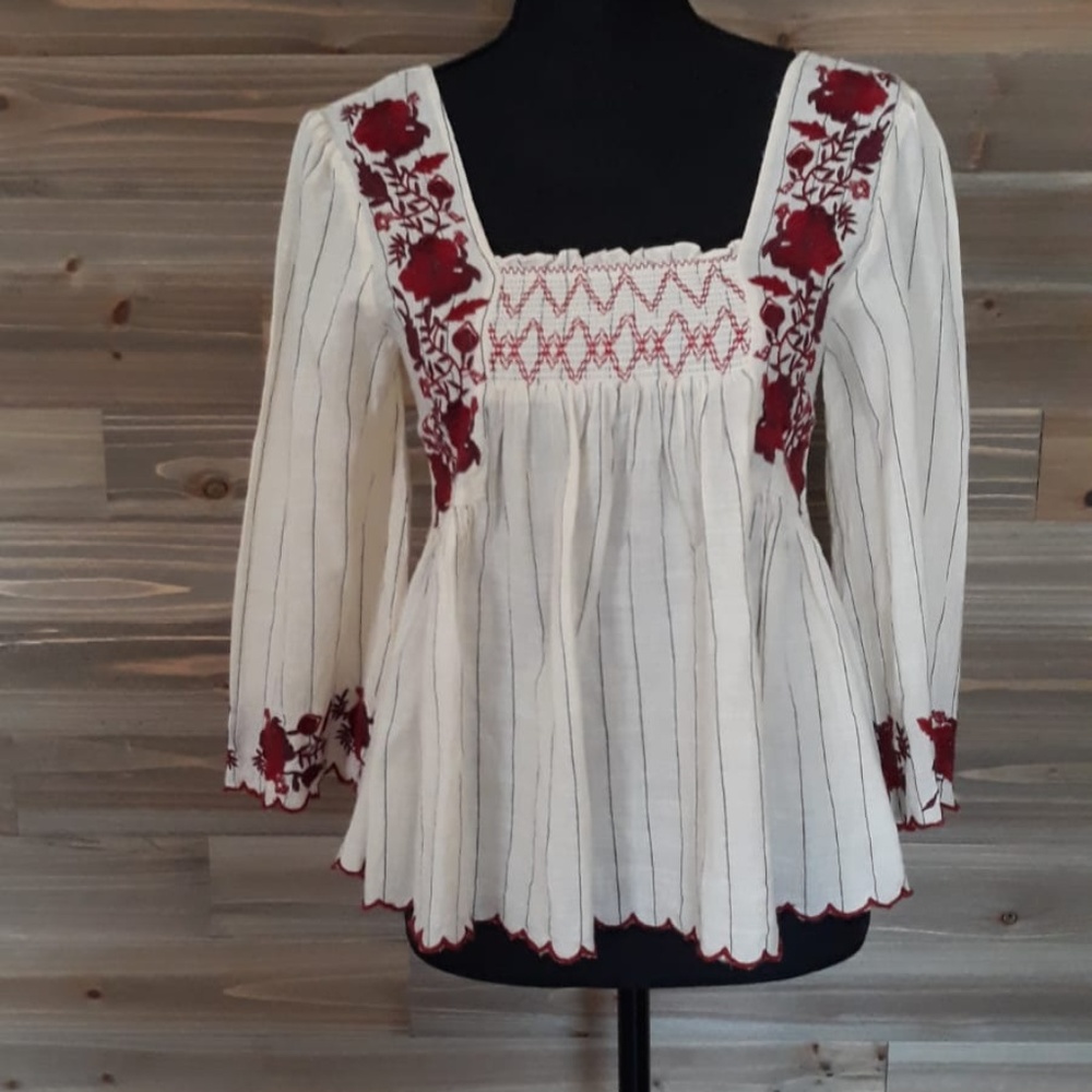 Zara Women's Embroidered Top with Shirred Detail